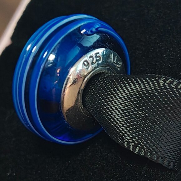 Authentic Retired Pandora Blue Murano Glass Ribbon Bead - 790612 - Picture 5 of 6